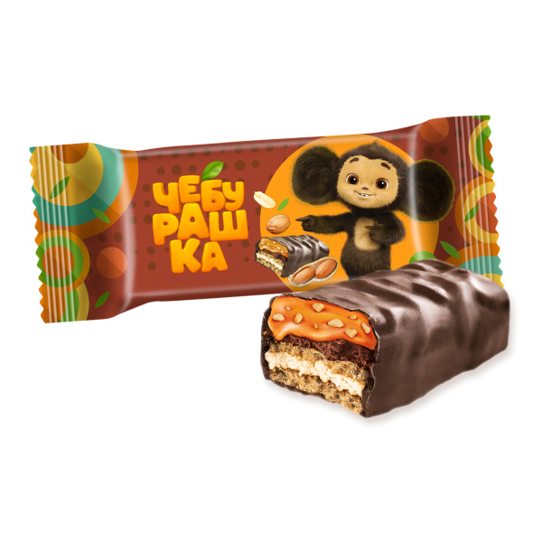 Конфета вафельная "ЧЕБУРАШКА" с арахисом в глазури (фас. 0,2 кг.)